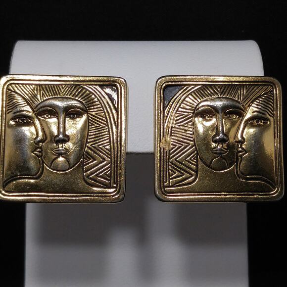 Laurel Burch Ancient Ancestors Post Earrings, Gold Plated, 1980s Vintage Jewelry - Picture 8 of 10